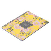 Feminine Yellow Pink Gray Floral with Monogram Notizblock (Linke Seite)