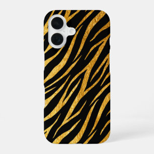 Femininer Chic Luxus Schwarz Gold Elegant Zebramus iPhone 16 Hülle