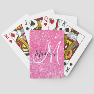 Femininer Glamour Hot Pink Glitter Funken Monogram Spielkarten