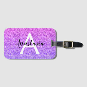 Femininer Glamour Ombre Lila Glitter Funkeln Monog Gepäckanhänger