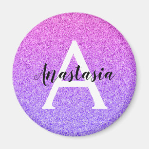 Femininer Glamour Ombre Lila Glitter Funkeln Monog Magnet