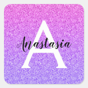 Femininer Glamour Ombre Lila Glitter Funkeln Monog Quadratischer Aufkleber