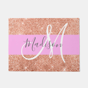 Femininer Glamour Rosa Pfirsich Gold Glitter Monog Fußmatte