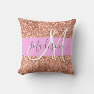 Femininer Glamour Rosa Pfirsich Gold Glitter Monog Kissen