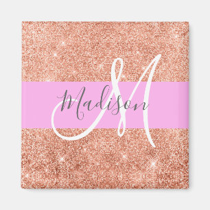 Femininer Glamour Rosa Pfirsich Gold Glitter Monog Magnet