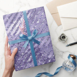 Femininer Glamour violette Glitterstreifen Geburts Geschenkpapier