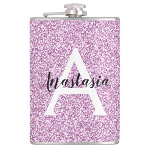 Femininer Glamour violetter Glitter Funkeln Monogr Flachmann