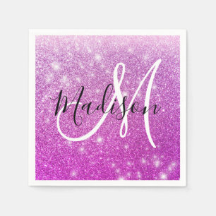 Femininer & Glamouröser Lila Glitter Funkeln Monog Serviette