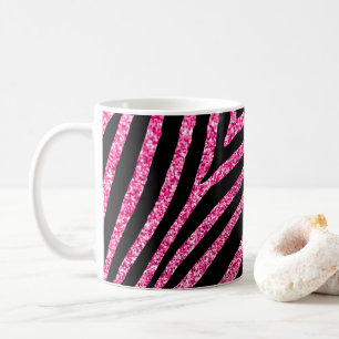 Femininer heißrosa Glitter und schwarzes Zebrastre Kaffeetasse