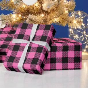 Femininer Hot Pink und schwarzer Buffalo-Karo Geschenkpapier