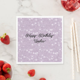 Femininer Lavendel Glitter Funkelnder Geburtstag Serviette