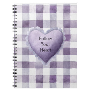 Femininer lila weiß kariert Streifen Herz Geburtst Notizblock