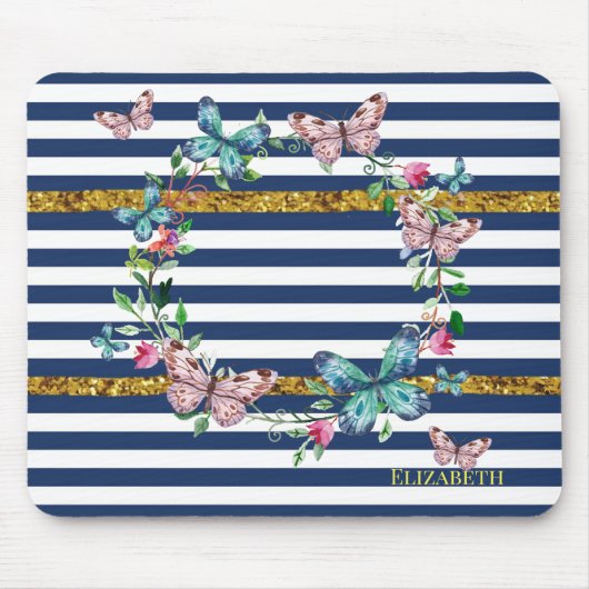 Femininer moderner Chic Schmetterlinge Streifen Mousepad (Vorne)