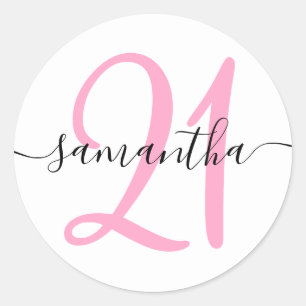 Femininer personalisierter 21. Geburtstag in Rosa Runder Aufkleber