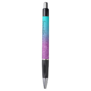 Femininer personalisierter aqua lila Ombre Glitter Kugelschreiber