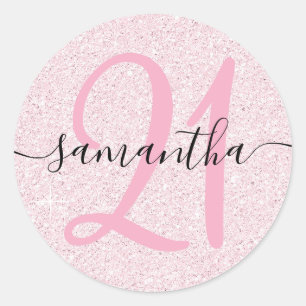 Femininer Rosa Falscher Glitter Personalisiert 21 Runder Aufkleber