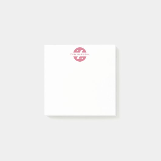 Femininer rosa Kreis Name Geschäftsmonogramm Post-it Klebezettel (Vorderseite)