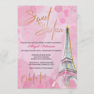 Femininer rosa und goldener Eiffelturm Paris Sweet Einladung