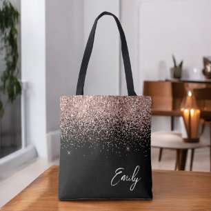 Femininer schwarzer Blush-Roségold-Glitter-Monogra Tasche
