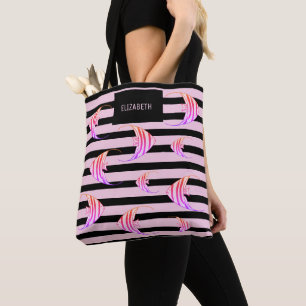 Femininer schwarzer rosa gestreifter Engel Fisch p Tasche