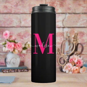 Femininer schwarzer und fetter, heißrosa Monogramm Thermosbecher