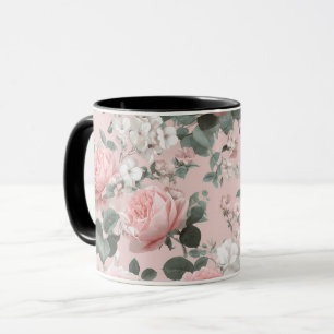 Feminines Babyrosa Weißes Blumenmuster Tasse