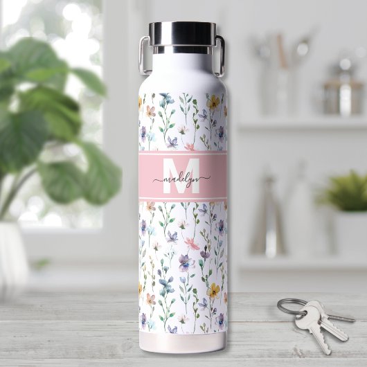 Feminines Boho-Botanik-Script-Monogramm Trinkflasche