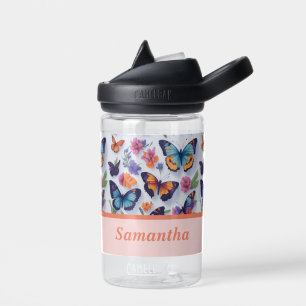 Feminines, buntes Schmetterlings-Blumen-Muster Trinkflasche