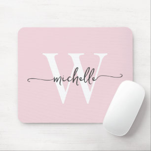 Feminines Elegantes Rosa Hauchdünnes Monogramm Nam Mousepad