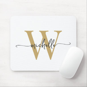 Feminines Elegantes Weißgold Monogramm Namensschri Mousepad