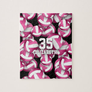 Feminines Fuchsia-Rosa-Weiß-Volleyballmuster Puzzle
