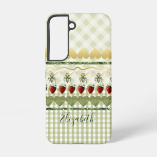 Feminines grünes Karo- und Gingham-Bienen-Herzen-N Samsung Galaxy Hülle