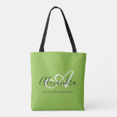 Feminines hellgrünes Skript-Monogramm-Strand Tasche (Rückseite)
