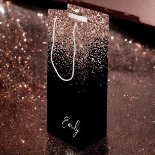 Feminines Monogramm aus schwarzem Roségold mit ros Geschenktüte Für Weinflaschen