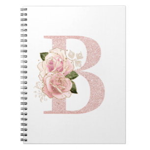 Feminines Monogramm B in Rosa Gold Glitter Blumen Notizblock