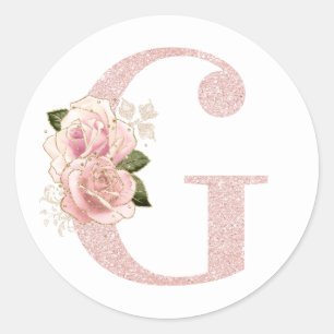 Feminines Monogramm G aus rosa-gold glänzend mit f Runder Aufkleber