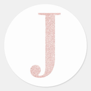 Feminines Monogramm J in Rosa-Gold Glitter Runder Aufkleber