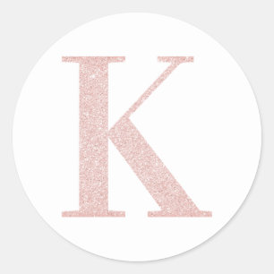 Feminines Monogramm K aus rosa Gold Glitter Runder Aufkleber