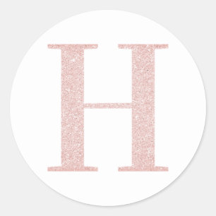Feminines Monogramm mit Glitter in Rosa Gold H Runder Aufkleber
