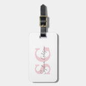 Feminines Monogramm mit rosa Initialen und schwarz Gepäckanhänger (Vorderseite vertikal)