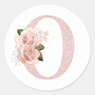 Feminines Monogramm O in Rosa Gold Glitter mit flo Runder Aufkleber