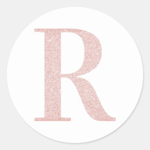 Feminines Monogramm R in Rosa Gold Glitter Runder Aufkleber