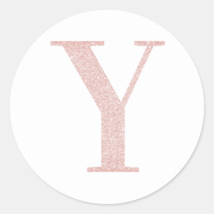 Feminines Monogramm Y in Rosa Gold Glitter Runder Aufkleber