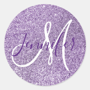 Feminines, monogrammiertes, falsches Amethyst Glit Runder Aufkleber