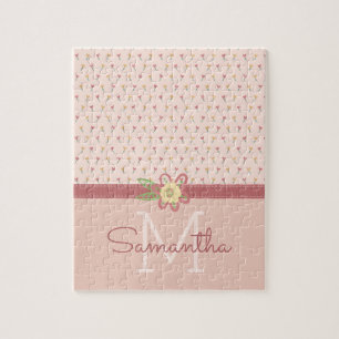 Feminines Pastell-Pfirsich-Herz-Blumenmuster & Mon Puzzle