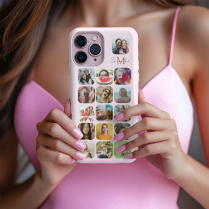 Feminines Pastellrosa 16-Foto-Collage und Monogram iPhone 16 Pro Max Hülle