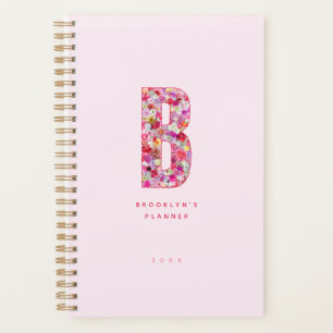 Feminines pastellrosa florales Monogramm personali Planer