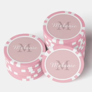 Feminines Pink benutzerdefiniertes Monogramm Name  Pokerchips