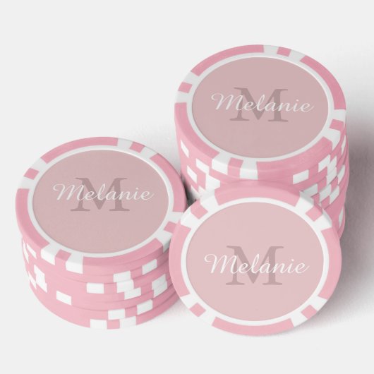 Feminines Pink benutzerdefiniertes Monogramm Name  Pokerchips (Stapel)