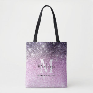 Feminines Pink Lila Ombre Glitter Monogramm Name Tasche